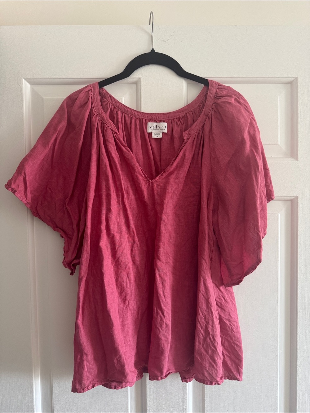 Velvet Rose Pink V-Neck Flutter Sleeve Blouse